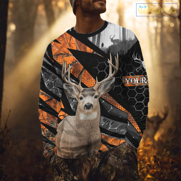 Personalized Orange Camo Deer Hunting Shirts for Men - Custom Name, Deer Hunting Gifts NBT36