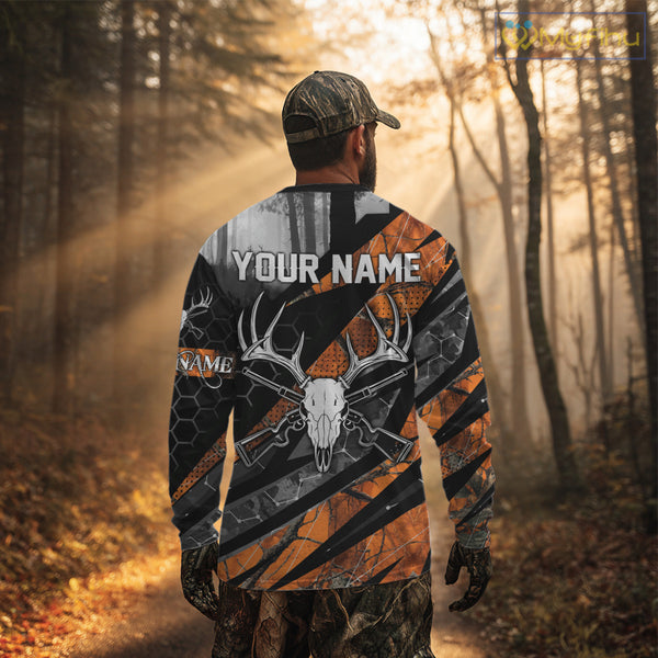 Personalized Orange Camo Deer Hunting Shirts for Men - Custom Name, Deer Hunting Gifts NBT36