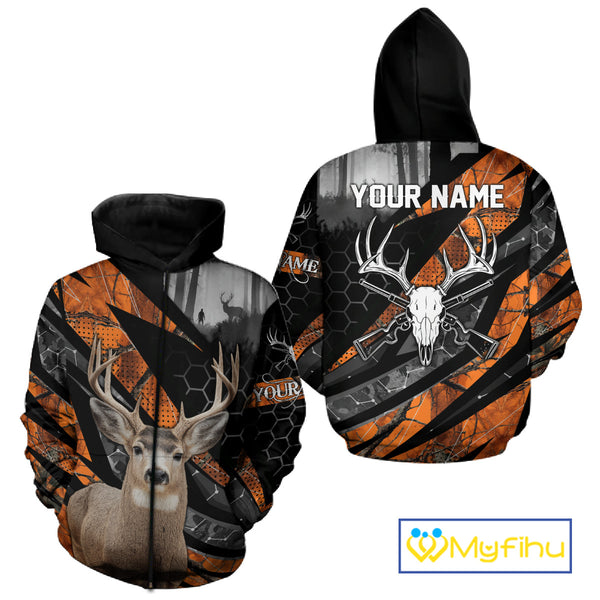 Personalized Orange Camo Deer Hunting Shirts for Men - Custom Name, Deer Hunting Gifts NBT36