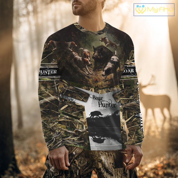 Custom Wild Hog Hunting Camo 3D Printed Shirts, Hunting Gifts for Boar Hunter NBT107