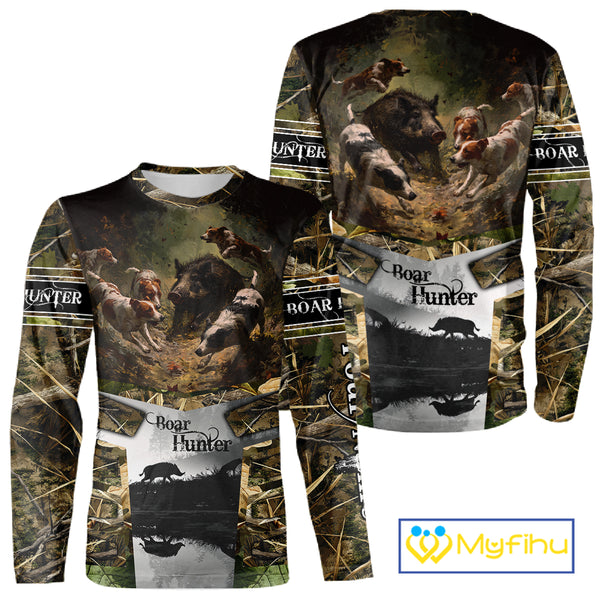 Custom Wild Hog Hunting Camo 3D Printed Shirts, Hunting Gifts for Boar Hunter NBT107
