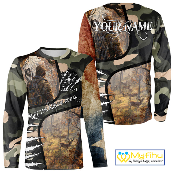 Camouflage Bow Hunting Custom Name Hoodie, Longsleeve Shirt, Perfect for Elk Season NBT08