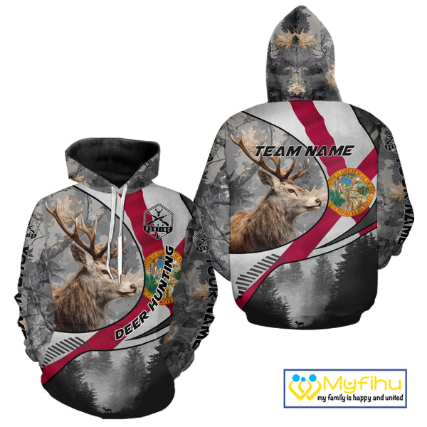 Florida Flag Grey Camo Elk Hunting Hoodie, Longsleeve Shirt - Personalized Gift for Hunters NBT17