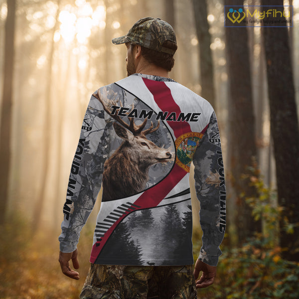 Florida Flag Grey Camo Elk Hunting Hoodie, Longsleeve Shirt - Personalized Gift for Hunters NBT17