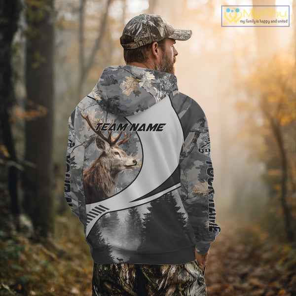 Grey Camo Elk Hunting Shirt for Men – Big Buck Design, Personalized Hunter Gift NBT18