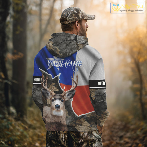 Deer Hunting Camo Texas Flag 3D All Over Print Shirts for Deer Hunter, Hunting Gifts for Men NBT23