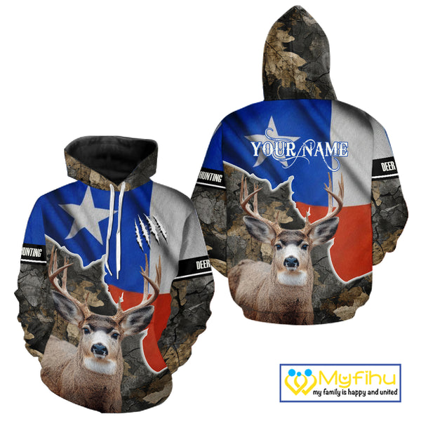 Deer Hunting Camo Texas Flag 3D All Over Print Shirts for Deer Hunter, Hunting Gifts for Men NBT23