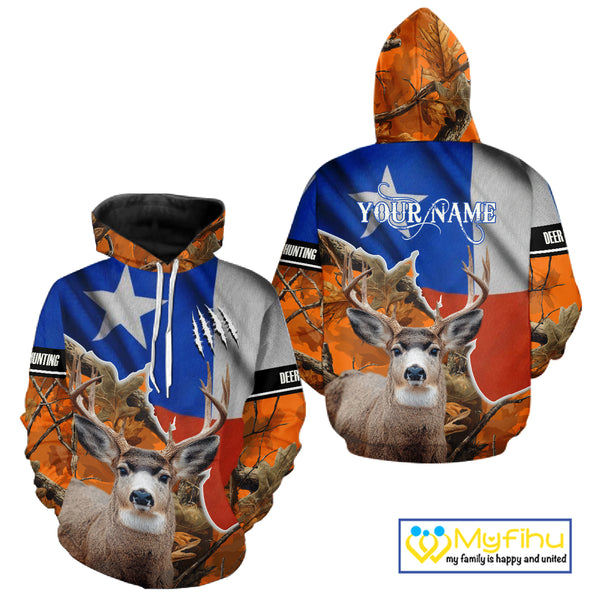 Deer Hunting Orange Camo Texas Flag 3D All Over Print Shirts - Gift Ideas for Hunter NBT24