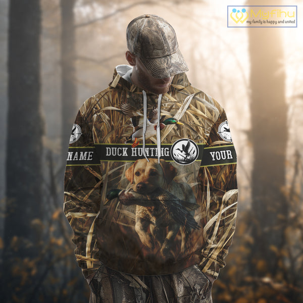 Duck Hunting Camo Shirt with Labrador Retriever – Waterfowl Hunting Clothes, Gifts for Hunters NBT44