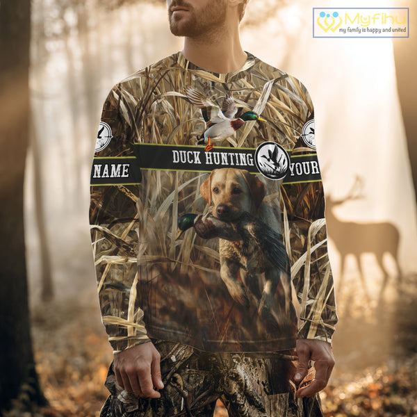 Duck Hunting Camo Shirt with Labrador Retriever – Waterfowl Hunting Clothes, Gifts for Hunters NBT44