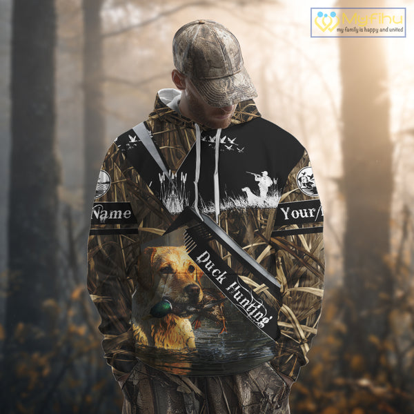 Duck Hunting Camo Shirt with Yellow Labrador Retriever for Duck Hunter - Best Duck Hunting Gifts NBT47