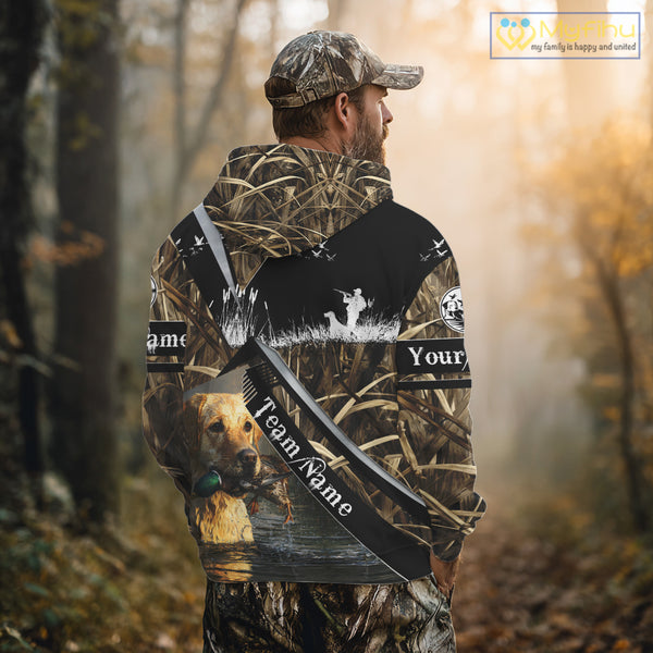 Duck Hunting Camo Shirt with Yellow Labrador Retriever for Duck Hunter - Best Duck Hunting Gifts NBT47