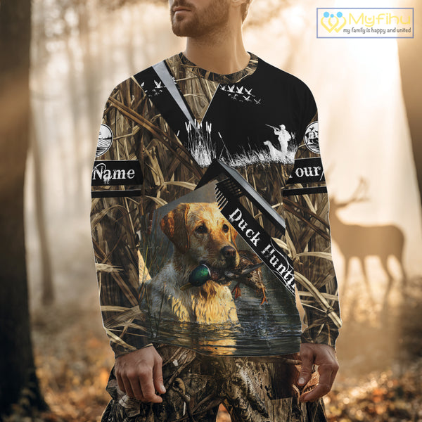 Duck Hunting Camo Shirt with Yellow Labrador Retriever for Duck Hunter - Best Duck Hunting Gifts NBT47