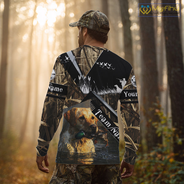 Duck Hunting Camo Shirt with Yellow Labrador Retriever for Duck Hunter - Best Duck Hunting Gifts NBT47