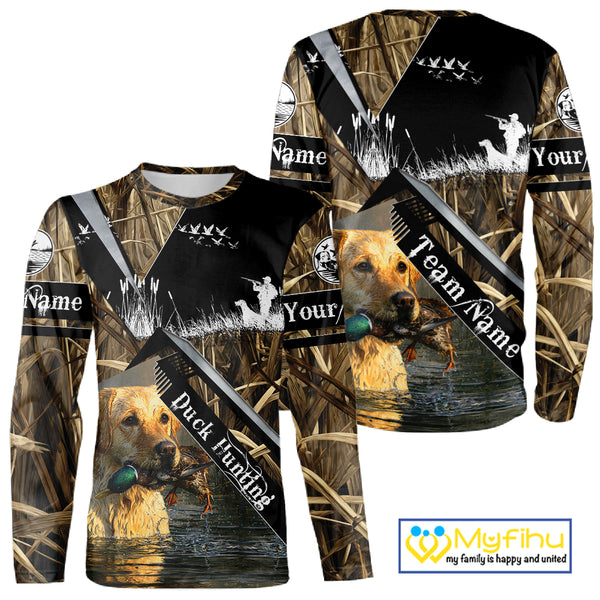 Duck Hunting Camo Shirt with Yellow Labrador Retriever for Duck Hunter - Best Duck Hunting Gifts NBT47