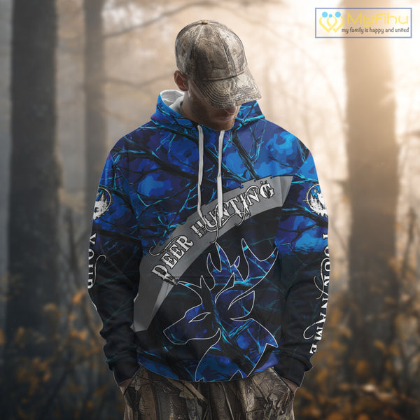 Best Deer Hunting Blue Camo Custom Name 3D Printing Shirts, Hunting Gifts for Men NBT62