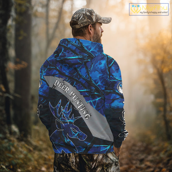 Best Deer Hunting Blue Camo Custom Name 3D Printing Shirts, Hunting Gifts for Men NBT62