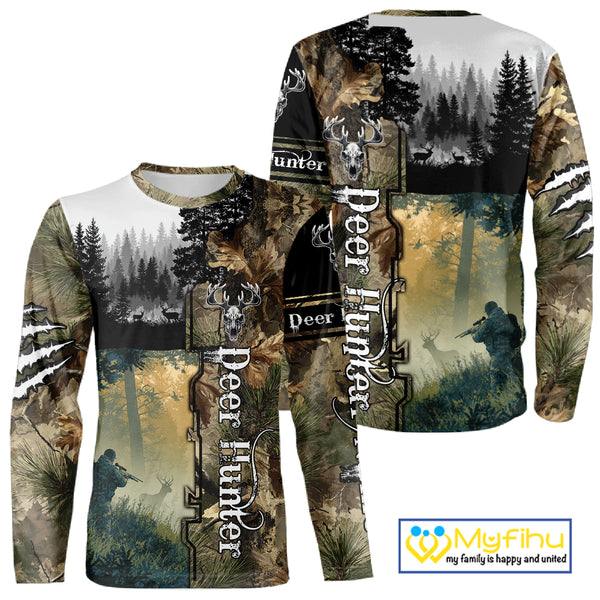 Personalized Forest Camo Deer Hunting 3D All Over Printed Custom Name Shirts Hunting Gifts NBT65