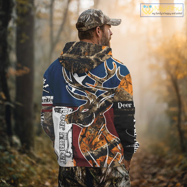 Deer Hunting Orange Camouflage Shirts with TX Flag, Personalized Hunting Shirt, Hunting Gifts NBT92