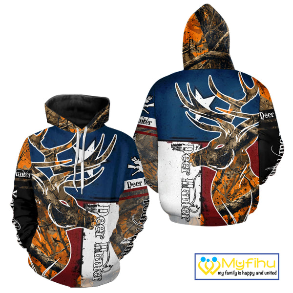 Deer Hunting Orange Camouflage Shirts with TX Flag, Personalized Hunting Shirt, Hunting Gifts NBT92