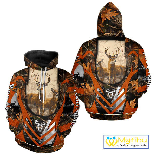 Deer Hunting Shirt Personalized 3D All Over Print Orange Camo Leather Pattern Hunting Clothes NBT94