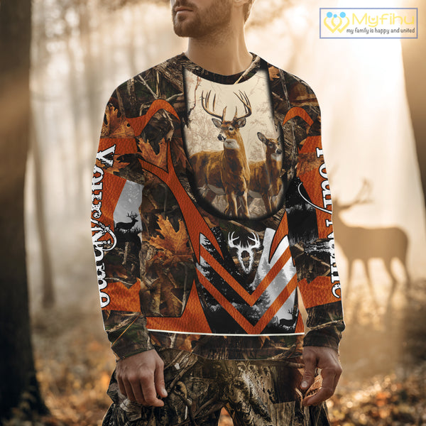 Deer Hunting Shirt Personalized 3D All Over Print Orange Camo Leather Pattern Hunting Clothes NBT94