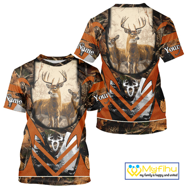 Deer Hunting Shirt Personalized 3D All Over Print Orange Camo Leather Pattern Hunting Clothes NBT94
