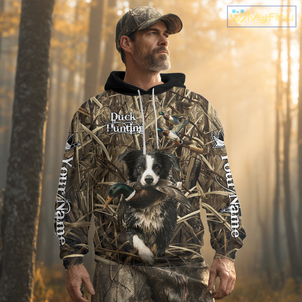 Custom Border Collies Duck Hunting Camo 3D Printed Shirts, Duck Hunting Apparel, Hunting Gifts NBT191