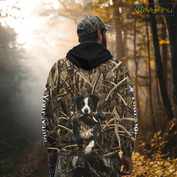 Custom Border Collies Duck Hunting Camo 3D Printed Shirts, Duck Hunting Apparel, Hunting Gifts NBT191