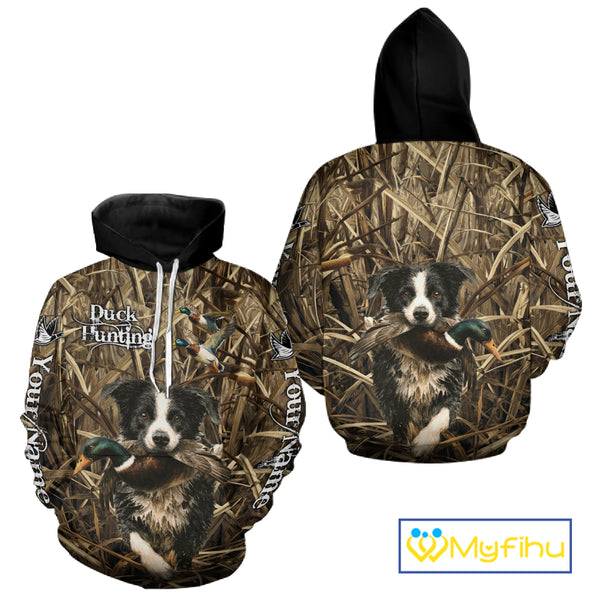 Custom Border Collies Duck Hunting Camo 3D Printed Shirts, Duck Hunting Apparel, Hunting Gifts NBT191