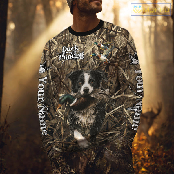 Custom Border Collies Duck Hunting Camo 3D Printed Shirts, Duck Hunting Apparel, Hunting Gifts NBT191