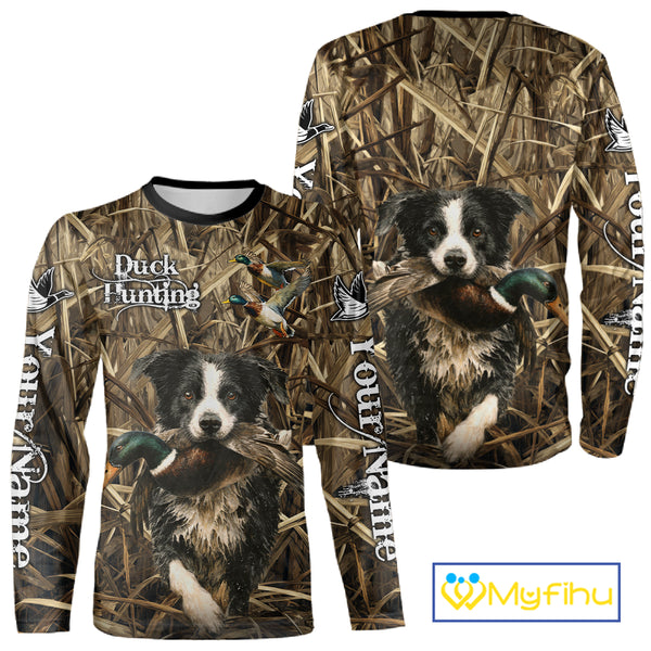 Custom Border Collies Duck Hunting Camo 3D Printed Shirts, Duck Hunting Apparel, Hunting Gifts NBT191