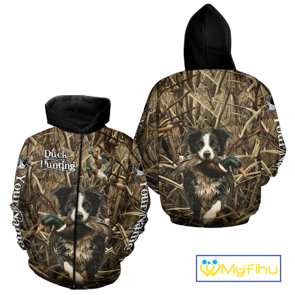 Custom Border Collies Duck Hunting Camo 3D Printed Shirts, Duck Hunting Apparel, Hunting Gifts NBT191