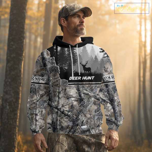Whitetail Deer Hunting Winter Camouflage 3D Custom Name Shirts, Custom Deer Hunting Winter NBT197
