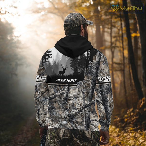Whitetail Deer Hunting Winter Camouflage 3D Custom Name Shirts, Custom Deer Hunting Winter NBT197