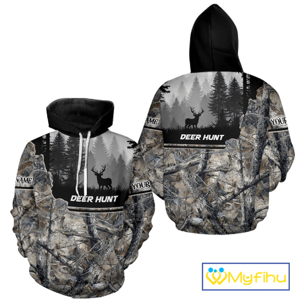 Whitetail Deer Hunting Winter Camouflage 3D Custom Name Shirts, Custom Deer Hunting Winter NBT197