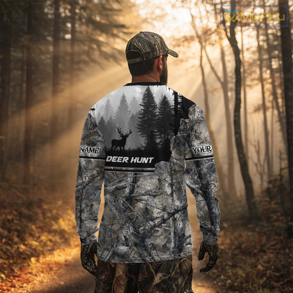 Whitetail Deer Hunting Winter Camouflage 3D Custom Name Shirts, Custom Deer Hunting Winter NBT197