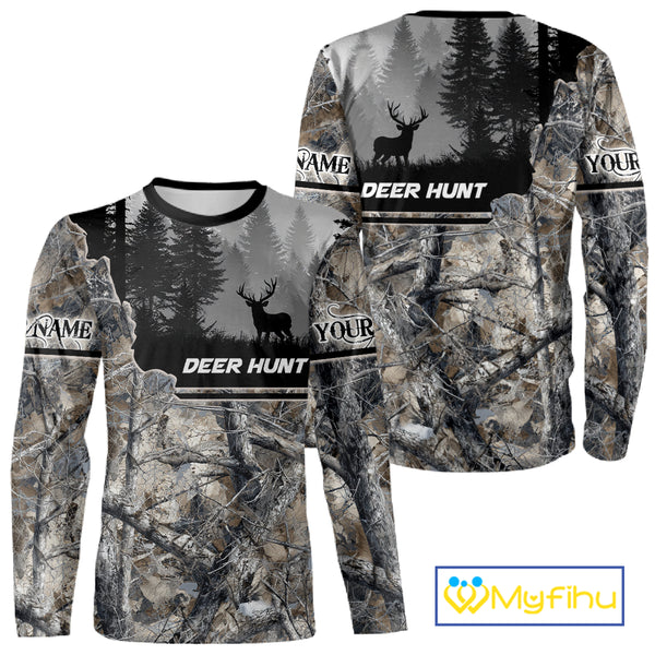 Whitetail Deer Hunting Winter Camouflage 3D Custom Name Shirts, Custom Deer Hunting Winter NBT197