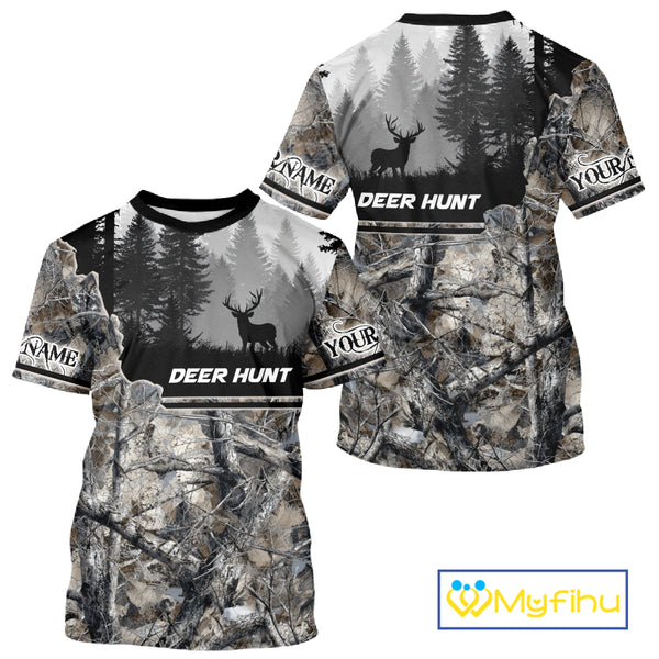 Whitetail Deer Hunting Winter Camouflage 3D Custom Name Shirts, Custom Deer Hunting Winter NBT197