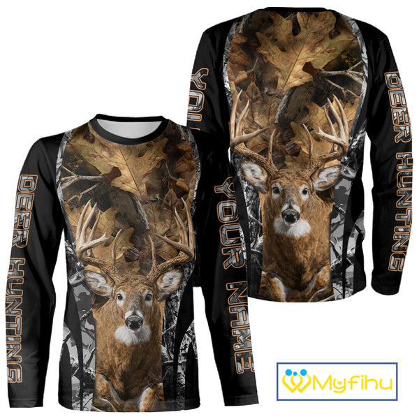 Whitetail Deer 3D All Over Printed Fall Season Camo Hoodie Custom Name Shirt NBT314