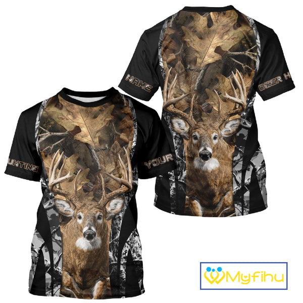 Whitetail Deer 3D All Over Printed Fall Season Camo Hoodie Custom Name Shirt NBT314