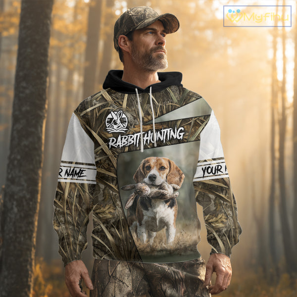 Rabbit Hunting Beagle Dog Camouflage Custom Name 3D Shirts, Rabbit Hunting Clothing for Men NBT215