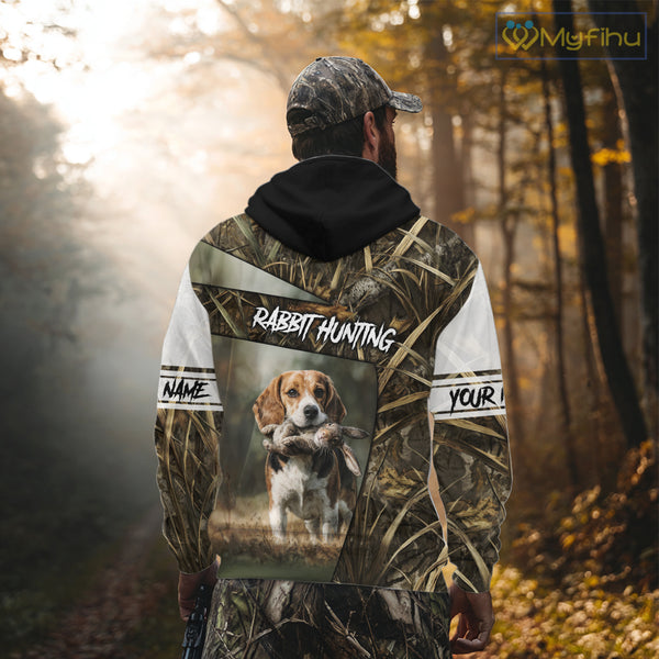 Rabbit Hunting Beagle Dog Camouflage Custom Name 3D Shirts, Rabbit Hunting Clothing for Men NBT215