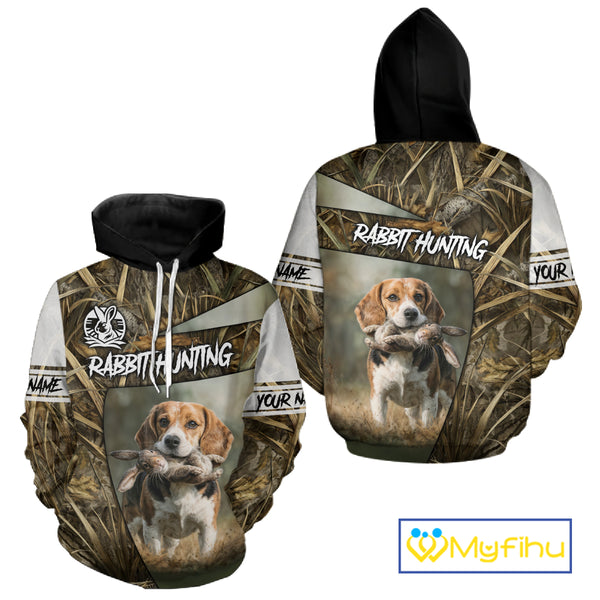 Rabbit Hunting Beagle Dog Camouflage Custom Name 3D Shirts, Rabbit Hunting Clothing for Men NBT215