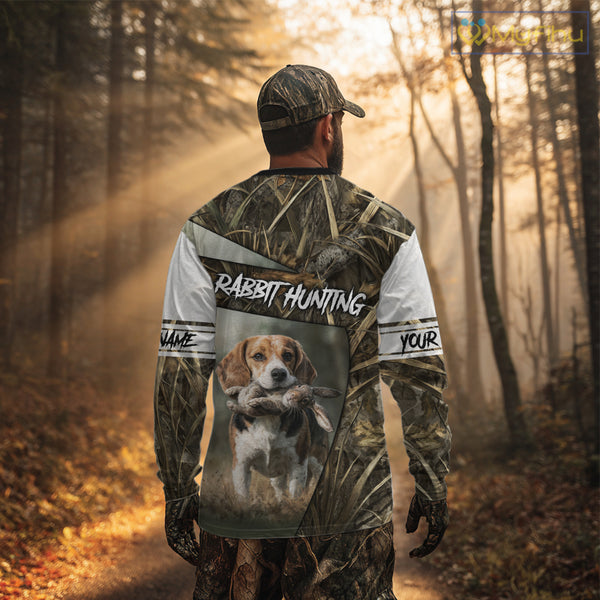 Rabbit Hunting Beagle Dog Camouflage Custom Name 3D Shirts, Rabbit Hunting Clothing for Men NBT215