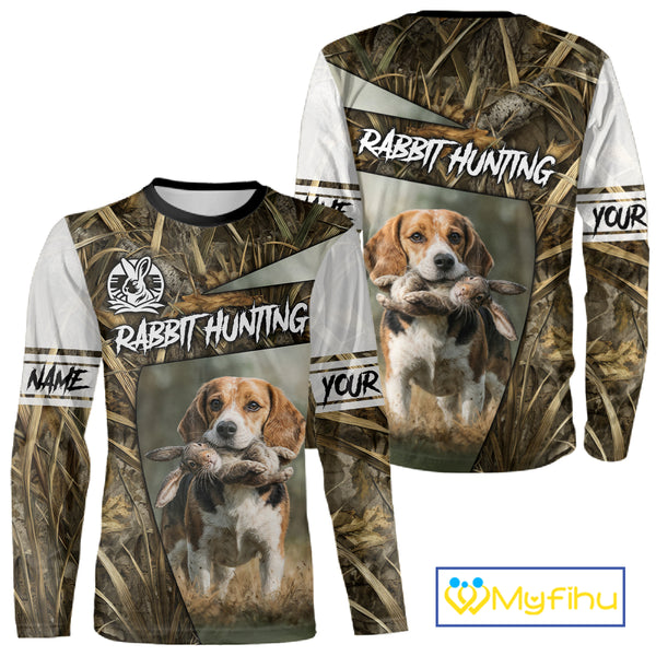Rabbit Hunting Beagle Dog Camouflage Custom Name 3D Shirts, Rabbit Hunting Clothing for Men NBT215