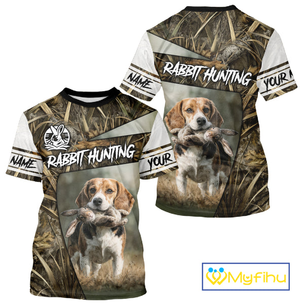 Rabbit Hunting Beagle Dog Camouflage Custom Name 3D Shirts, Rabbit Hunting Clothing for Men NBT215