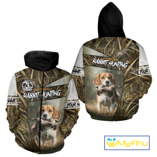 Rabbit Hunting Beagle Dog Camouflage Custom Name 3D Shirts, Rabbit Hunting Clothing for Men NBT215