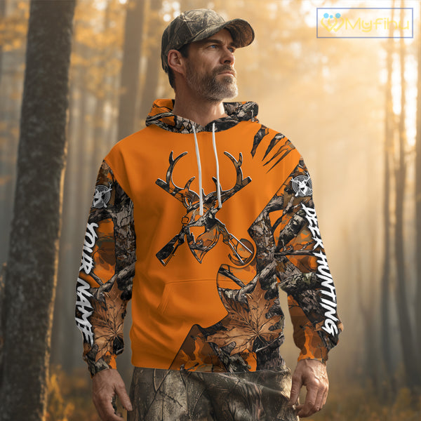 Whitetail Deer Hunting Orange Camo 3D Printed Shirts, Personalized Hunting Shirt NBT217