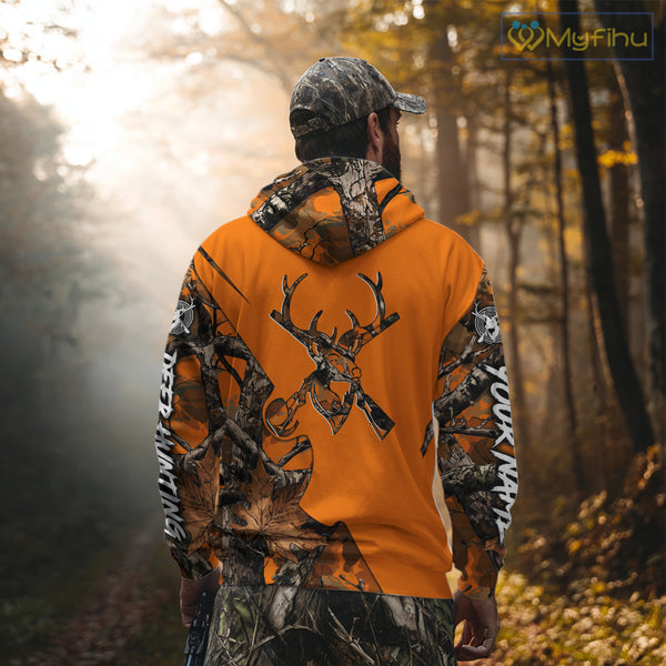 Whitetail Deer Hunting Orange Camo 3D Printed Shirts, Personalized Hunting Shirt NBT217